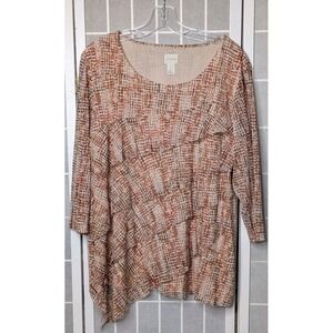 Chicos Women's Blouse Size 3 (XL 14-16) Asymmetric 3/4 Sleeves Scoop Neck Flowy